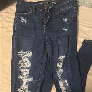 American Eagle Outfitters Women's Blue Distressed Jeans